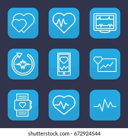 Heartbeat icon. set of 9 outline heartbeat icons such as hearts, cardiogram