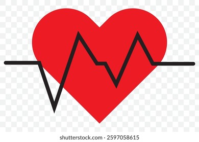 Heartbeat icon set in red and black color. Heartbeat pulse flat icon for medical apps and websites. Vector illustration. Heart vector icons. Set of heartbeat icon on isolated background. EPS 10.