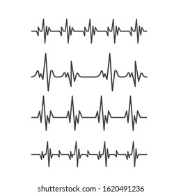 Heartbeat icon. Set of sinusoidal pulse lines isolated on white background. cardiogram lines