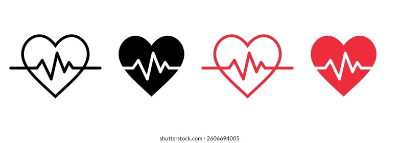 Heartbeat icon set in solid and stroke style.