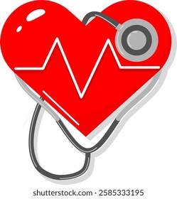 Heartbeat icon with stethoscope - flat vector.