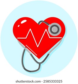 Heartbeat icon with stethoscope - flat vector. eps 1