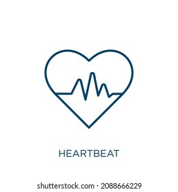 heartbeat icon. Thin linear heartbeat outline icon isolated on white background. Line vector heartbeat sign, symbol for web and mobile