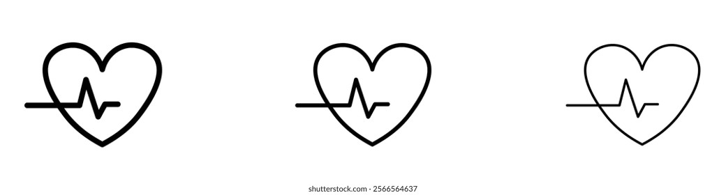 Heartbeat icon in tree different line stroke sizes.
