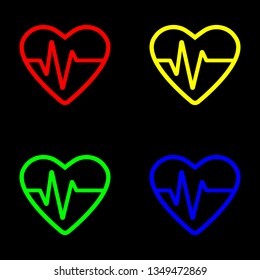 Heartbeat icon vector, color set. Black background