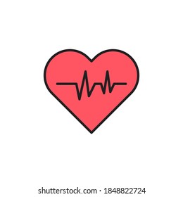 vector de icono de latido de corazón. estilo de contorno relleno. aislado en fondo blanco