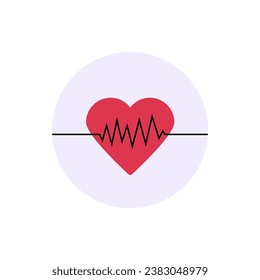 Heartbeat icon, vector illustration isolated on white background. Red heart sign and a curved line in the form of a cardiogram. Simple picture in cartoon flat style. Medical symbol heart beat pulse.