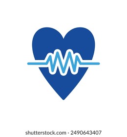 Heartbeat-Symbol Vektorgrafik oder Logo-Illustration Glyphen Blau Farbstil	