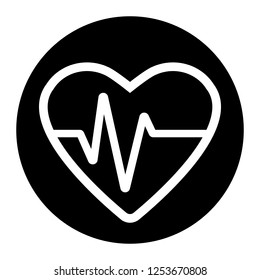 Heartbeat icon vector on black circle. White background