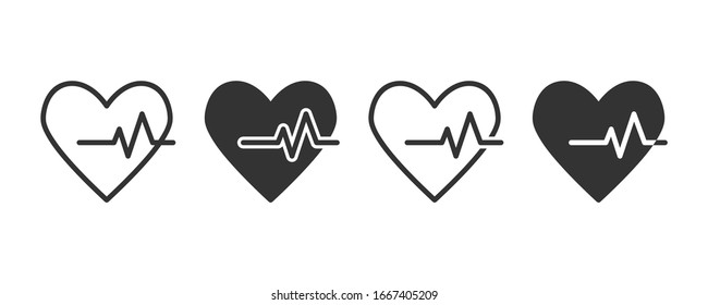 Heartbeat icons in four different versions in a flat design