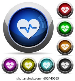 Heartbeat icons in round glossy buttons with steel frames