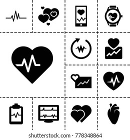 Heartbeat icons. set of 13 editable filled heartbeat icons such as hearts, cardiogram