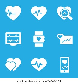 Heartbeat icons set. set of 9 heartbeat filled icons such as hearts, cardiogram