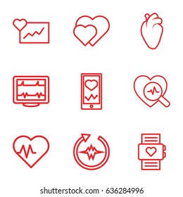 Heartbeat icons set. set of 9 heartbeat outline icons such as heart organ, hearts, cardiogram