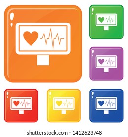 Heartbeat icons set collection vector 6 color isolated on white background