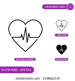 Heartbeat icons set vector illustration with solid icon line style. Cardiogram concept. Editable stroke icon on isolated background for web design, infographic and UI mobile app.