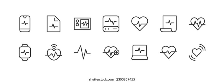 heartbeat icons set for web and UIUX design. Vector objects isolated on a white background