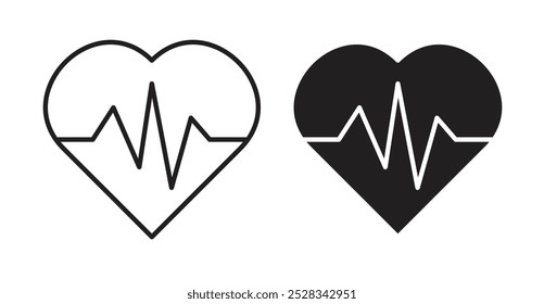 Heartbeat icons. Vector set in filled and line style.