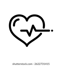 Heartbeat Indicator Integrated into a Simple Heart Shape Vector Outline Icon