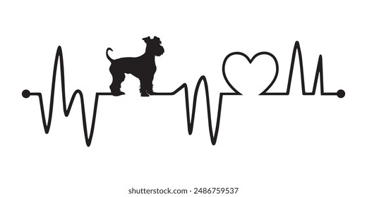 Heartbeat line with Airedale Terrier Dog silhouette, Dog and Heartbeat frequency with Heart Love illustration vector