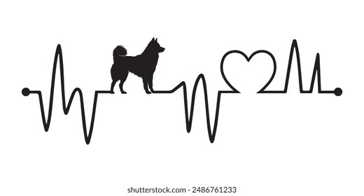 
Heartbeat line with Alaskan Malamute Dog silhouette, Dog and Heartbeat frequency with Heart Love illustration vector
