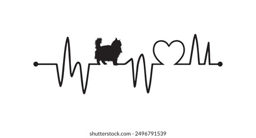 Heartbeat line with American Curl Cat silhouette, Cat and Heartbeat frequency with Heart Love illustration
