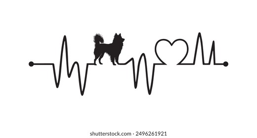 Línea del latido del corazón con la silueta americana del perro del esquimal, frecuencia del perro y del latido del corazón con el Vector de la ilustración del amor del corazón
