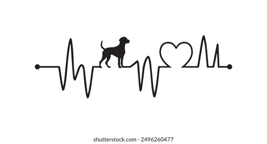 Heartbeat line with American Foxhound Dog silhouette, Dog and Heartbeat frequency with Heart Love illustration vector

  