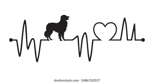 Heartbeat line with Anatolian Shepherd Dog silhouette, Dog and Heartbeat frequency with Heart Love illustration vector