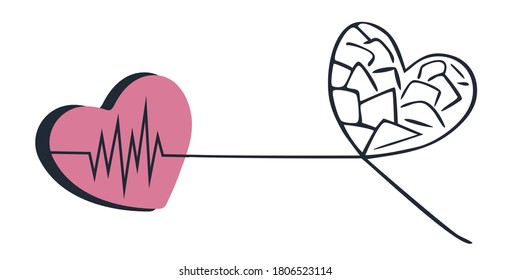 fondo de pantalla de arte de la línea de latido, flap de patrón, concepto de salud del corazón, aislado en fondo blanco, ilustración vectorial