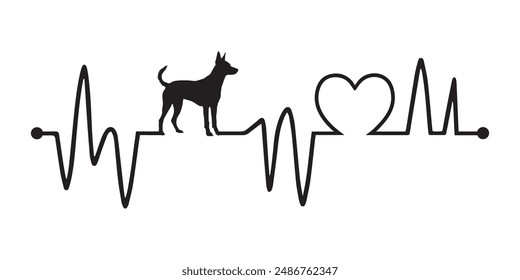 Heartbeat line with Australian Cattle Dog silhouette, Dog and Heartbeat frequency with Heart Love illustration vector
