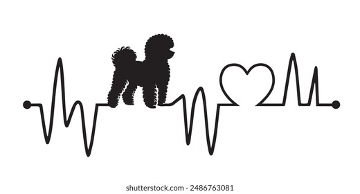 
Heartbeat line with Bichon Frise Dog silhouette, Dog and Heartbeat frequency with Heart Love illustration vector