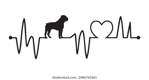 Heartbeat line with Bullmastiff Dog silhouette, Dog and Heartbeat frequency with Heart Love illustration vector