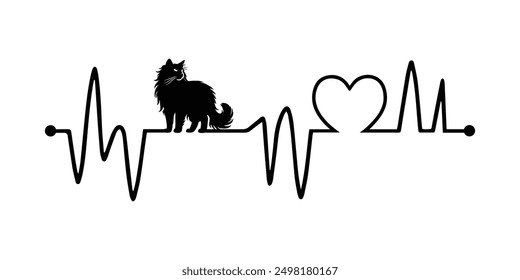 Heartbeat line with Burmese Cat silhouette, Cat and Heartbeat frequency with Heart Love illustration