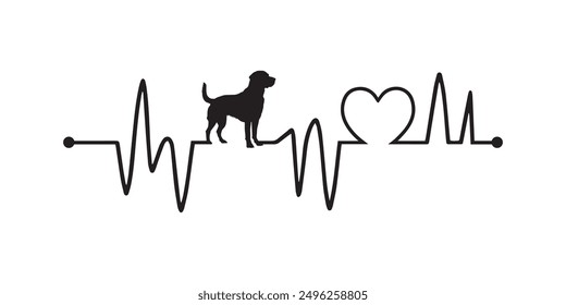 Heartbeat line with Chesapeake Bay Retriever Dog silhouette, Dog and Heartbeat frequency with Heart Love illustration vector