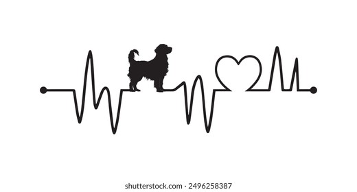 Heartbeat line with Clumber Spaniel Dog silhouette, Dog and Heartbeat frequency with Heart Love illustration vector