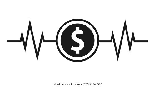 Heartbeat line with coin icon vector illustration