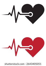 Heartbeat Line Connected to Heart Icon – Medical and Health Monitoring Vector