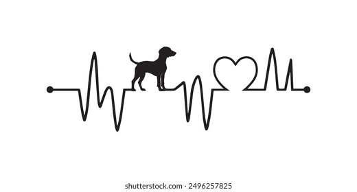 Heartbeat line with Coonhound Dog silhouette, Dog and Heartbeat frequency with Heart Love illustration vector