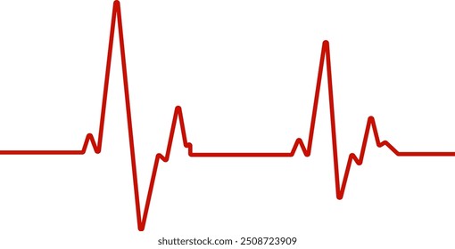 Heartbeat line diagram vector illustration in red color with transparent background