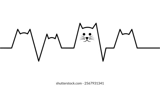 Heartbeat line featuring cats symbolizes love and affection for pets and animals