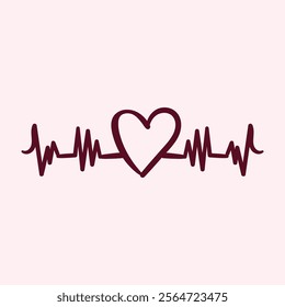 Heartbeat line hand drawing illustration with heart. Suitable for valentine's day, presentation, graphic design