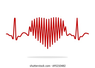 Heartbeat Line Heart Cardio. Heart Rhythm Ekg. Vector Illustration.