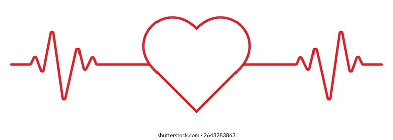 Heartbeat line with heart vector illustration. ECG pulse, cardiogram, love, health or medical design element.