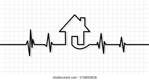 Heartbeat line with house. vector illustration 