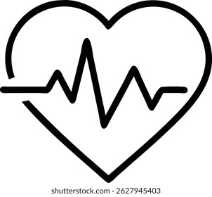 Heartbeat line icon with heart sign, outline icon or symbol of pulse graph with sharp peaks, medical or health monitor sign for diagnostics or fitness apps, EPS10 vector