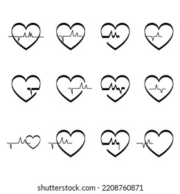 Heartbeat line icon set in black.