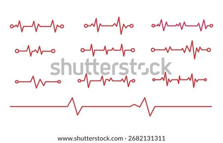 Heartbeat line icon set vector on white  background. pulse, line, health, medical, cardiology, rhythm, wave, signal, monitor, ecg, ekg, diagnostic, medicine, symbol.