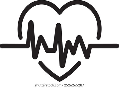 Heartbeat line icon vector art silhouette with a white background