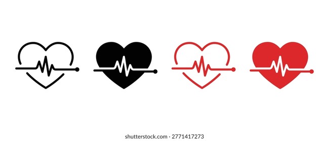 Heartbeat line icon vector. Heart pulse icon. heartbeat pulse flat and line icon set